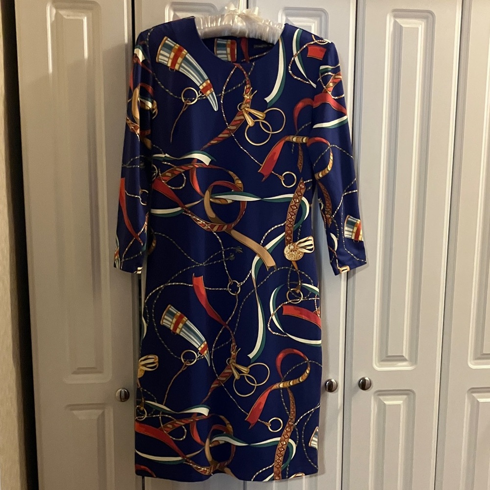 J. McLaughlin Navy and Gold Long Sleeve Dress